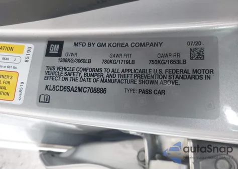 2021 Chevrolet Spark Fwd 1Lt Automatic z USA, uszkodzony, nr VIN KL8CD6SA2MC708886